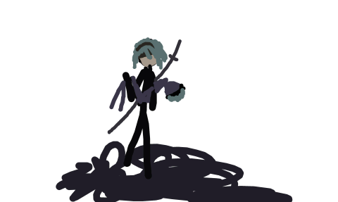 尼尔（背着刀）？蒙眼少女抱着紫色似了的人（小男孩？） by 心碎喵喵露 2026/3/21